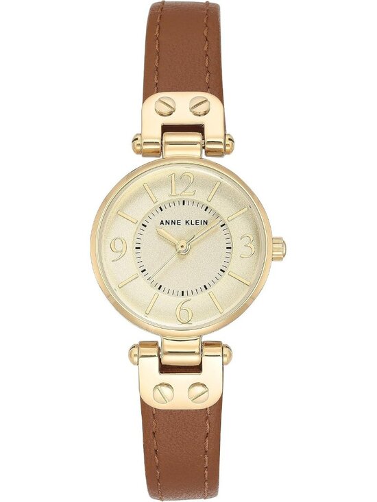 Anne Klein Women\'s Brown Gold Leather Strap Fashion Analog Japanese Quartz Watch